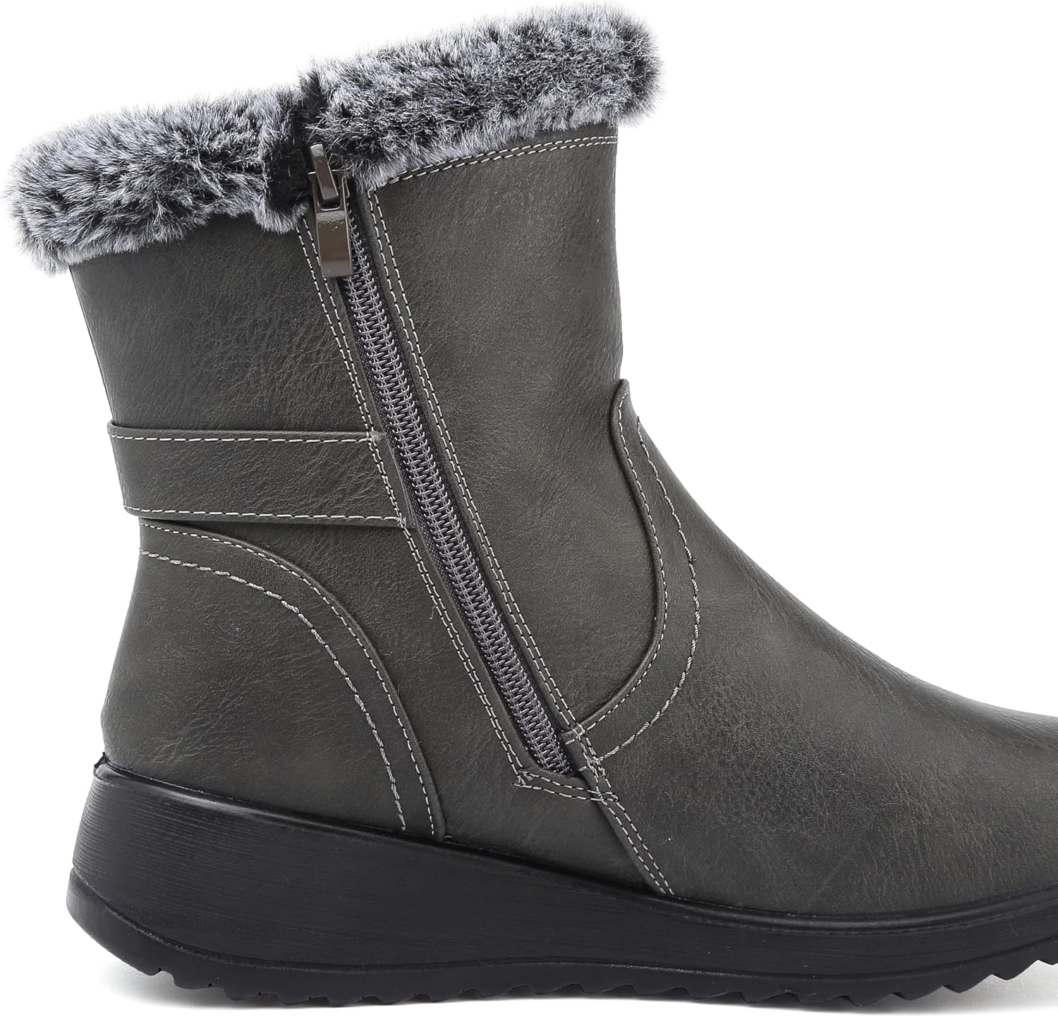 Womens Winter Snow Boots With Leather Comfortable Warm Fur Lining Zipper Ankle Booties Outdoor Platform Waterproof Walking Boots for Women