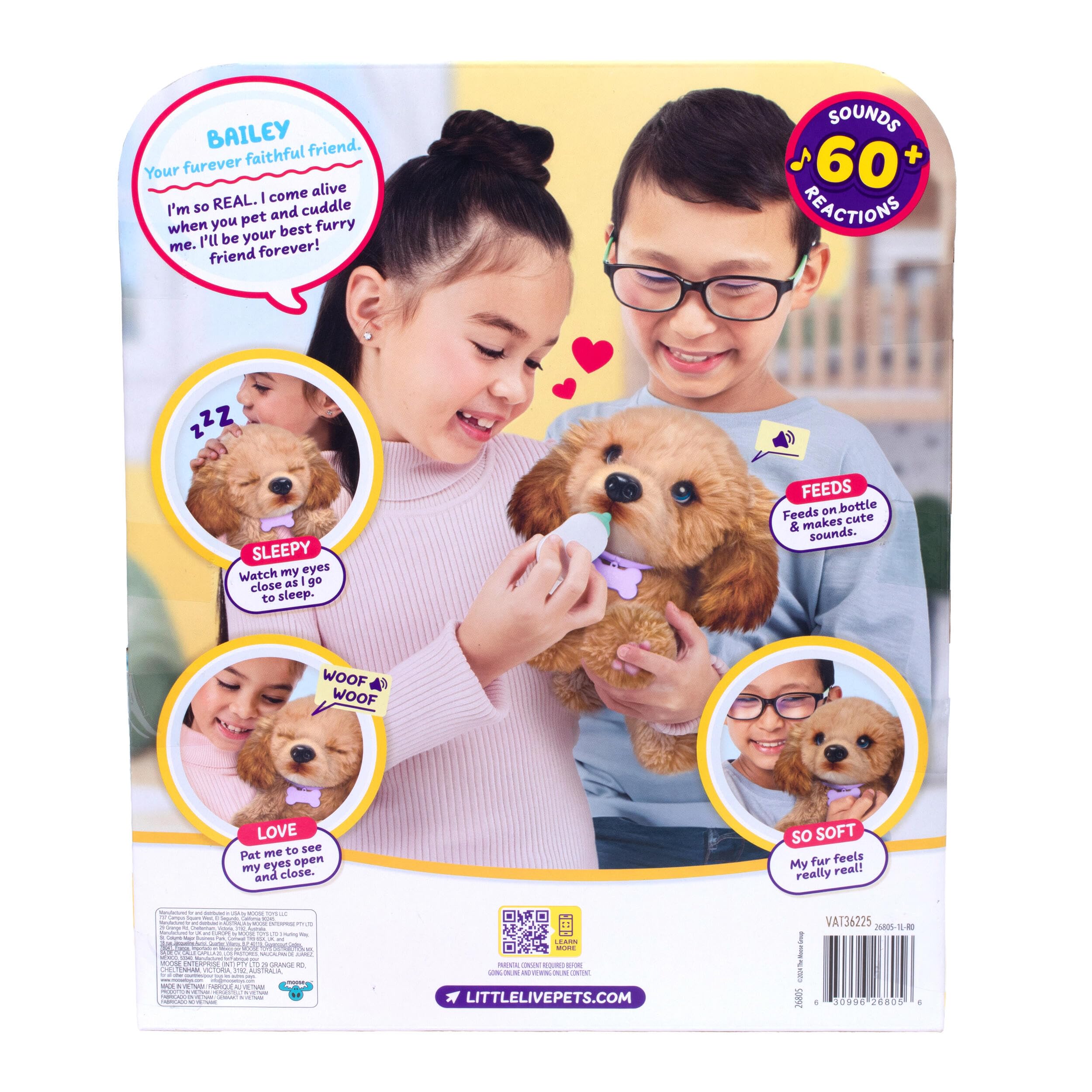 Little Live Pets My Really Real Puppy - Bailey - Peluche Interactivo con +60 Sonidos y reacciones - 32,8 cm - Parpadeo Realista - Come y emite Sonidos como un Perrito de Verdad - A Partir de 4 años