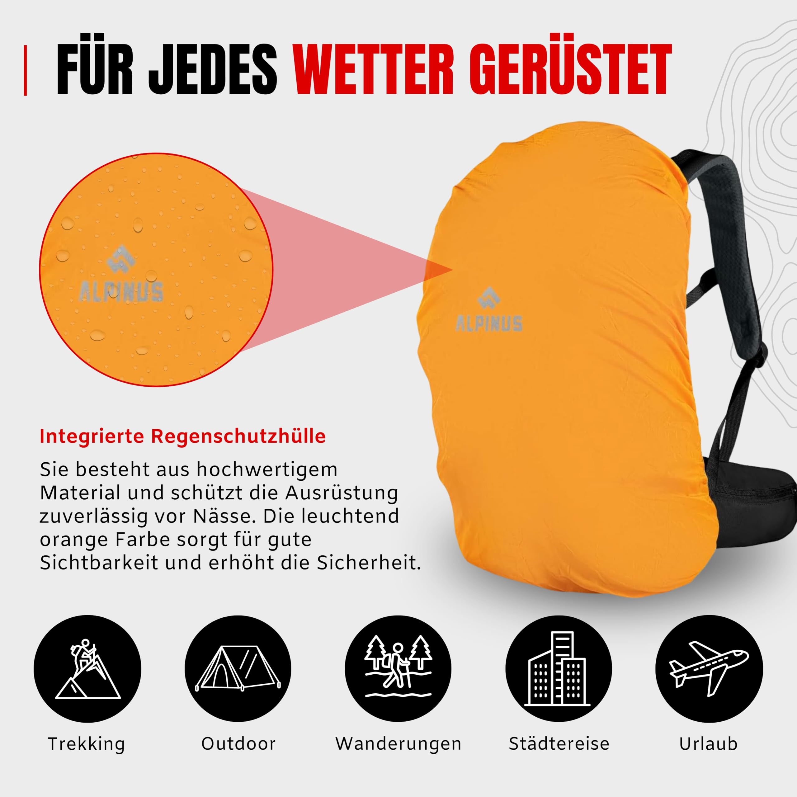 Alpinus Ornak Wanderrucksack 30L Schwarz - Trekkingrucksack für Damen und Herren - Outdoor Rucksack Regenschutz mit Belüftungssystem, Daypack für Wandern Trekking Camping