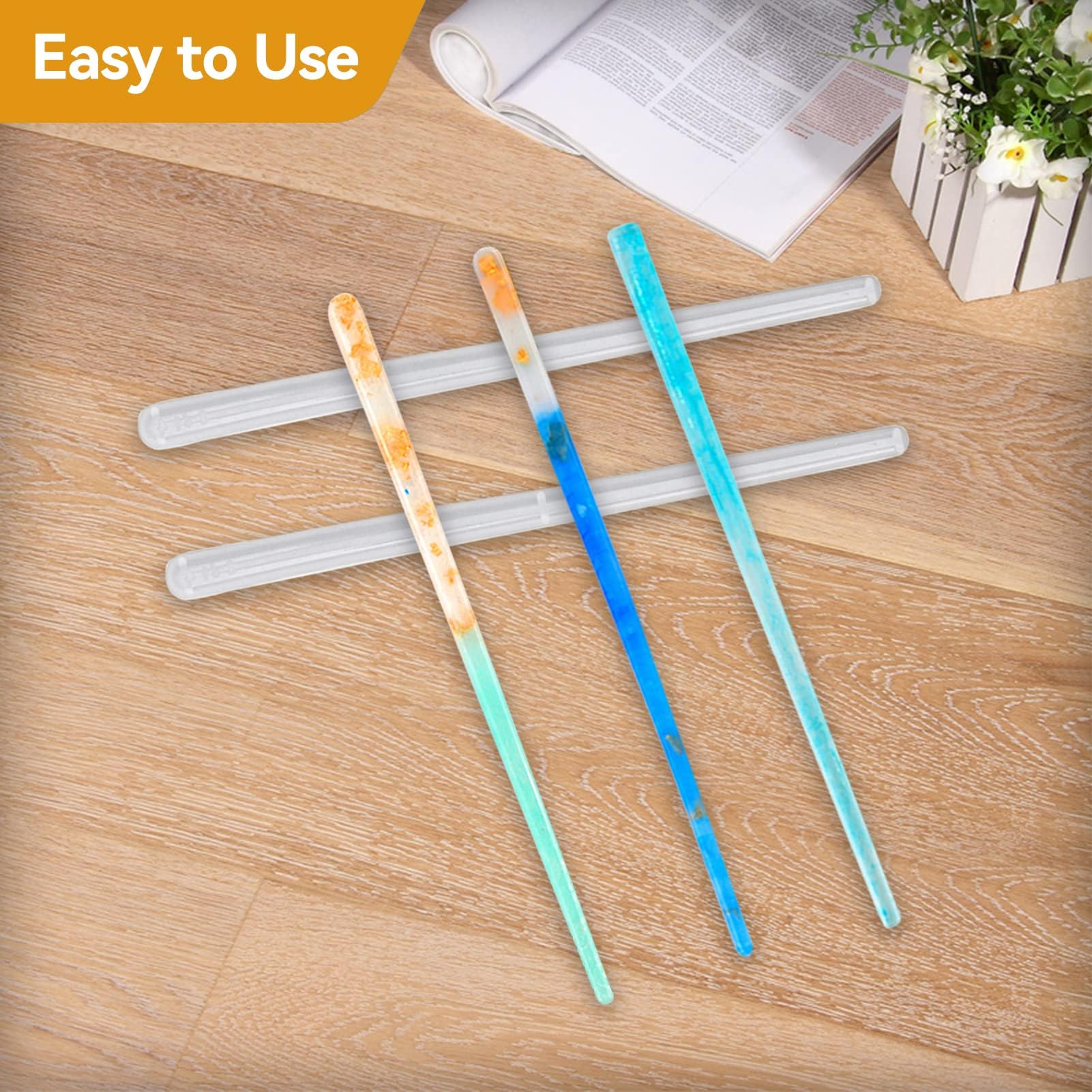 15-Piece Hair Stick Silicone Molds Set | Epoxy Resin Craft Tools, 5.3-7.2 Amazon.com: 5pcs Resin Hairpin Molds, Silicone Molds  main image 2
