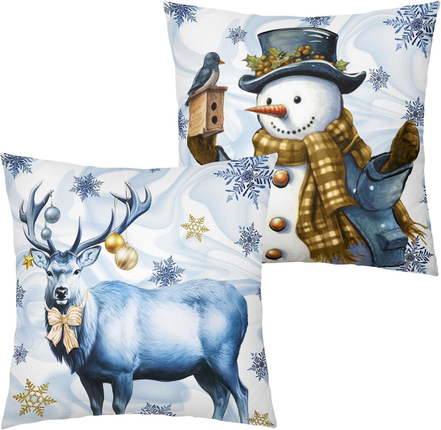 Lealeg Blue Winter Christmas Pillow Covers 20x20 Set of 2