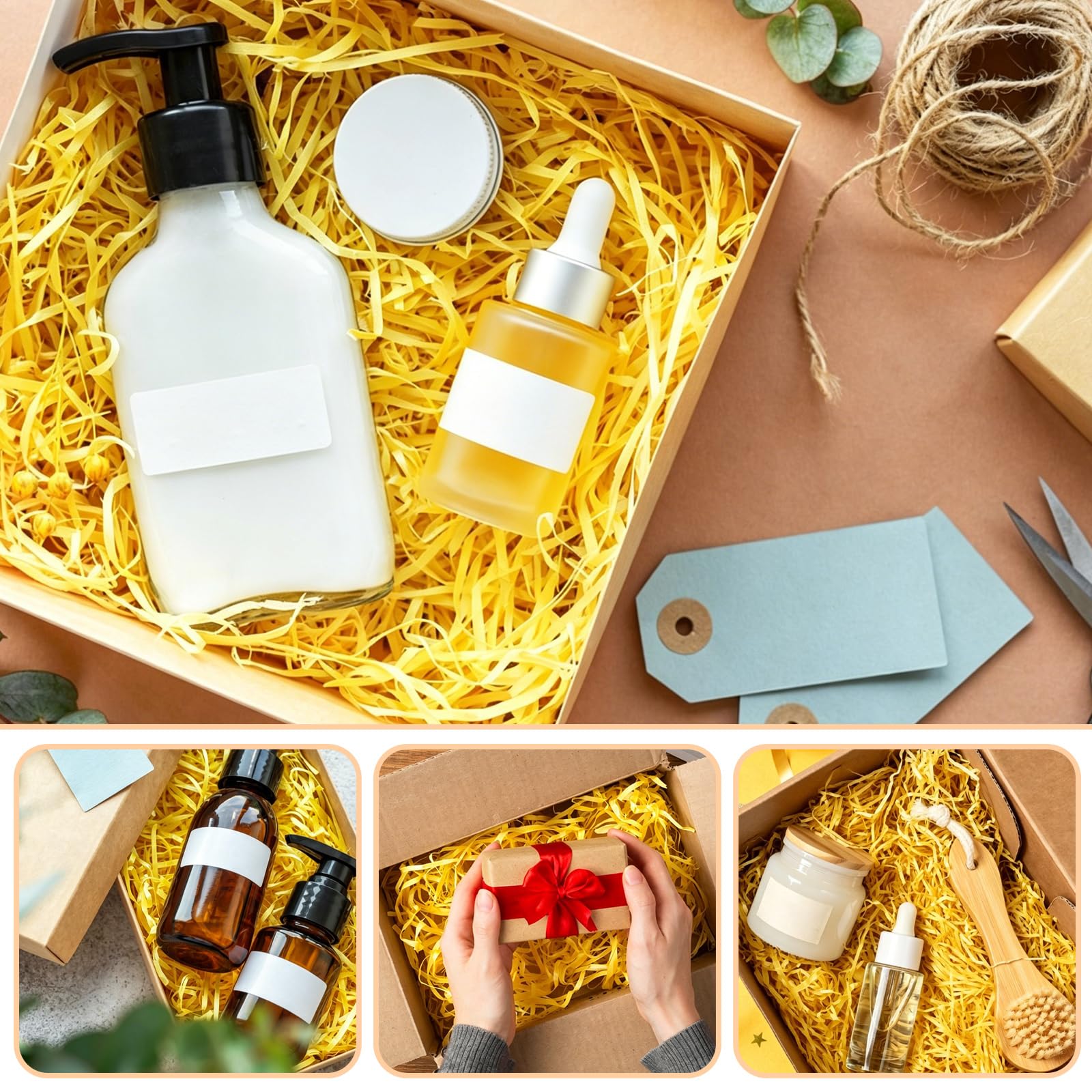 WOPPLXY Riempimento di scatole regalo in carta velina triturata gialla da 1,5 kg | Carta velina sminuzzata per riempire cesti, giallo brillante, carta velina triturata per scatole regalo, cesti, imballaggi