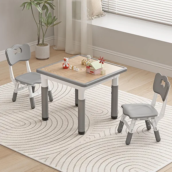 JONUTATO Kids Table and Chairs, Height Adjustable Childrens Set, Age 2-8, Graffiti Desktop, Max 300lbs