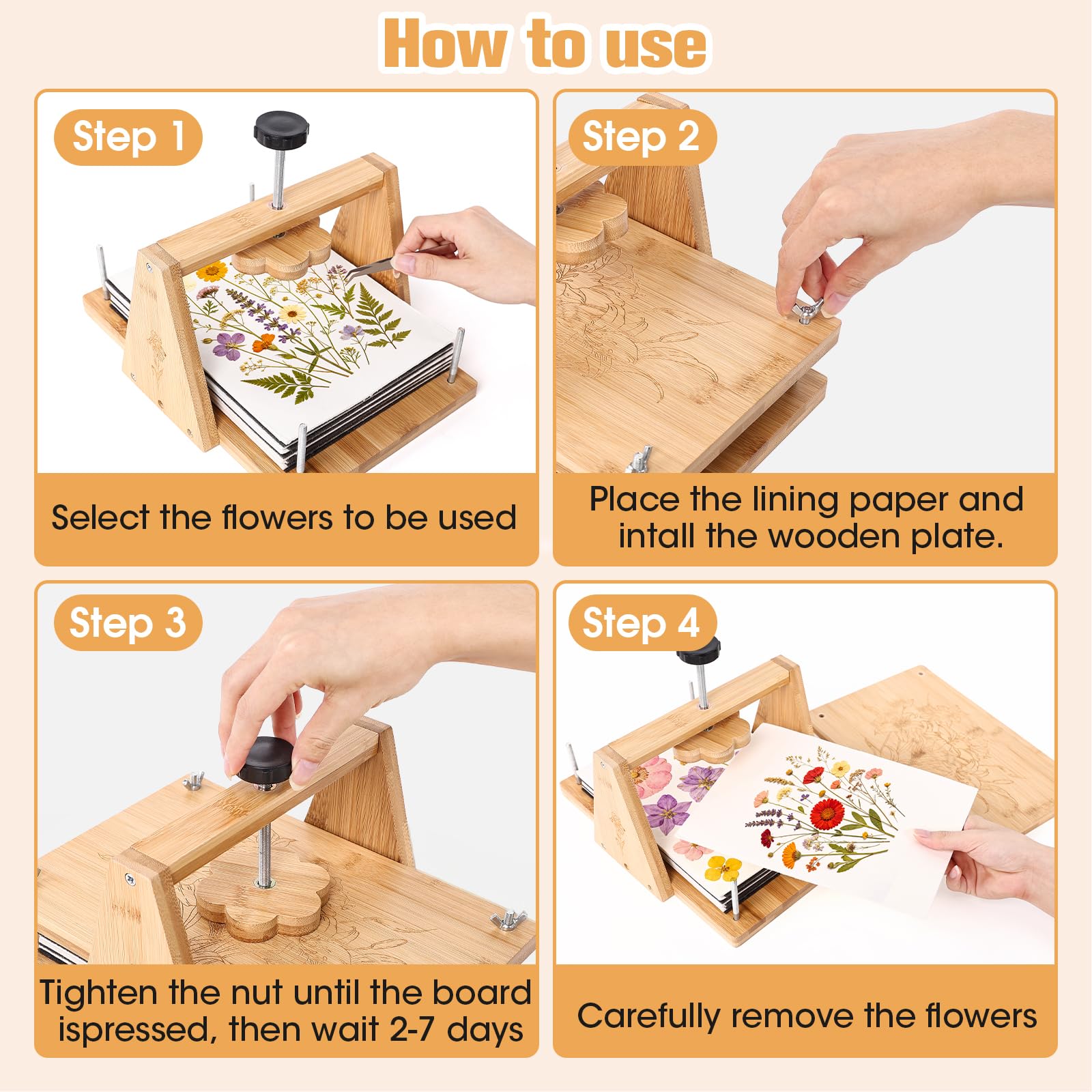 cenoz Blumenpresse-Kit Groß aus Holz für Erwachsene, 30×20cm Pflanzenpresse Set mit Trocknungsplatte, DIY Pressblumen Kit, Blütenpresse & Blumenpresse für Erwachsene, Floristen,Basteln und Dekorieren
