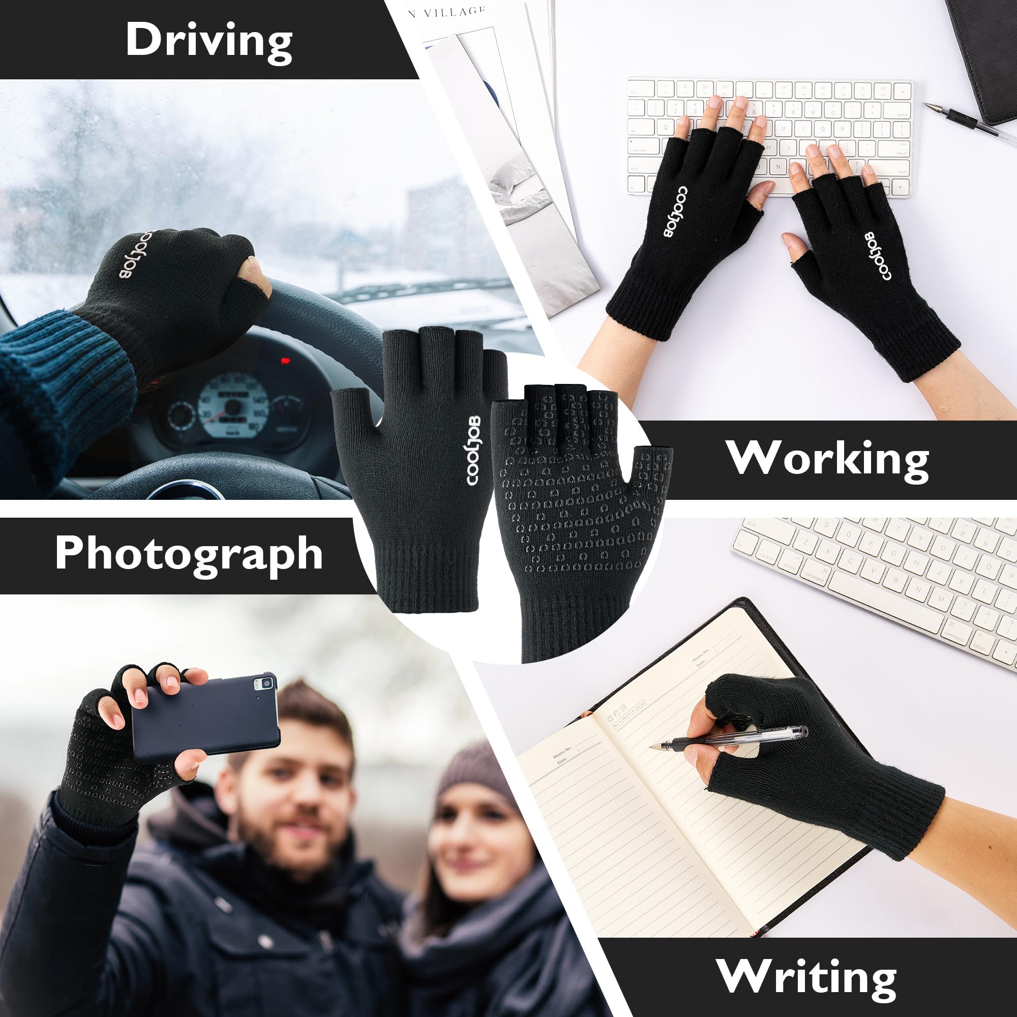 Lot De 2 Paires Gants Sans Doigts – Chauds, Antidérapants, Pour Travail Et Sport (homme/femme)