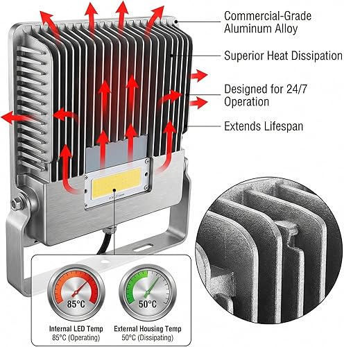 Miniatura 4 de XXBSAZ Luz de inundación LED de 150 W para exteriores, luz de trabajo de seguridad cableada y enchufable de alto rendimiento, IP66 impermeable 6500