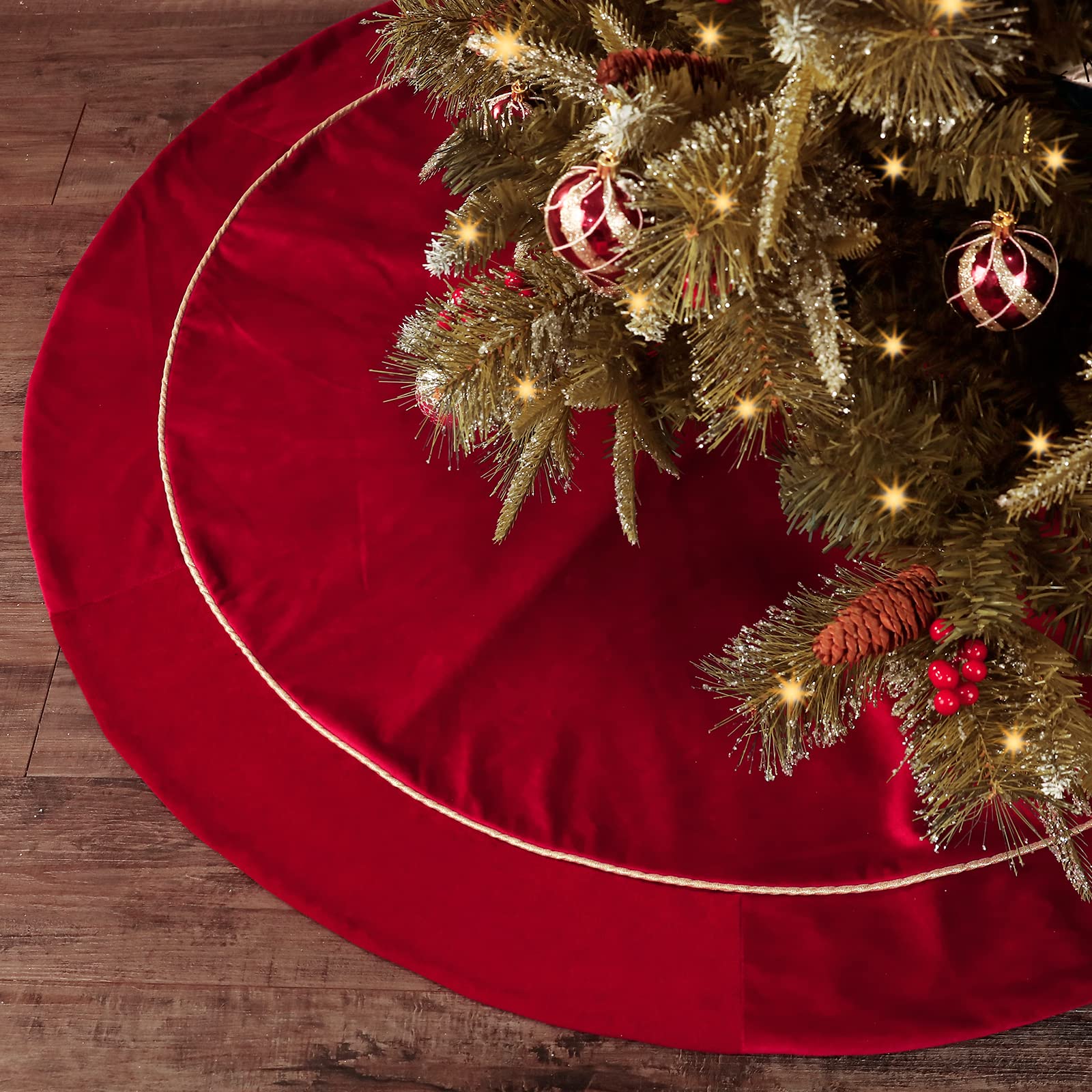 Christmas Tree Skirt, 48 inches Velvet Fur Plush Red Tree Skirt, Xmas Tree Skirts for Merry Christmas Party Rustic Vintage Christmas Tree Decorations