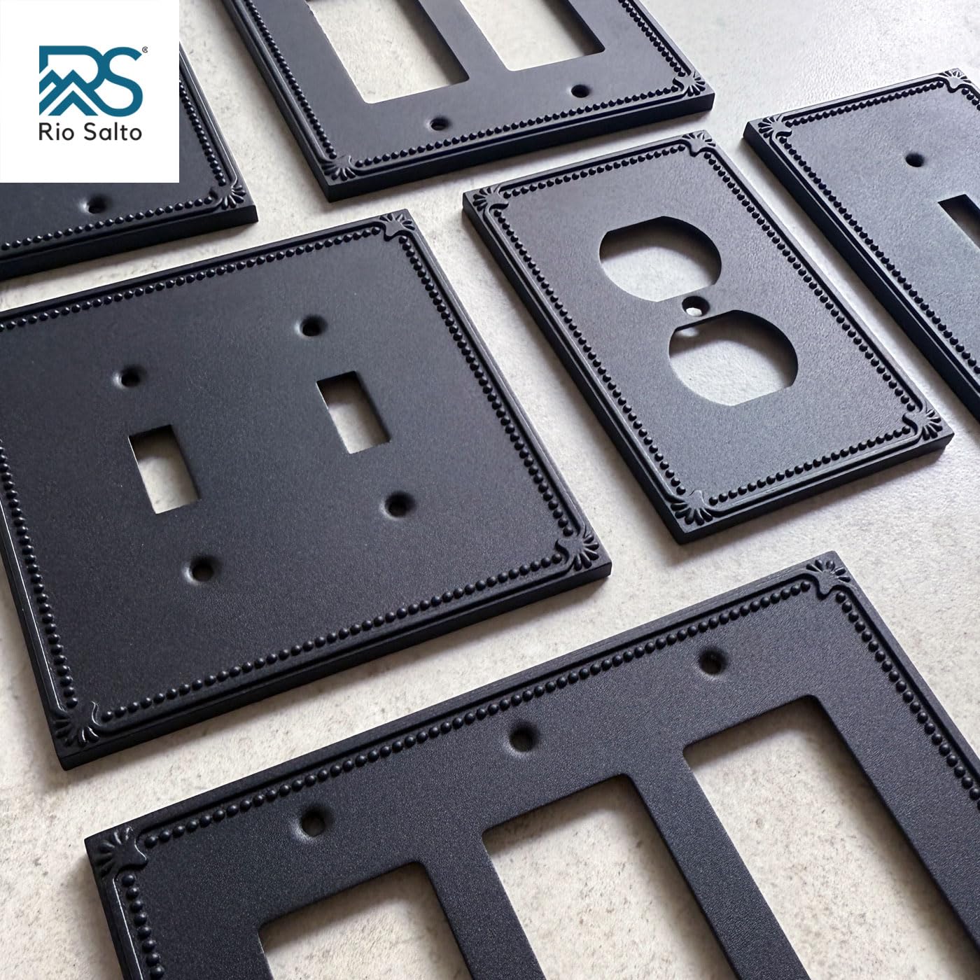 RIO SALTO Modern Metal Matte Black Wall Outlet Cover Or Light Switch Cover Rocker Decora Electrical Switch Covers Decorator Plug Wall Plate Electric