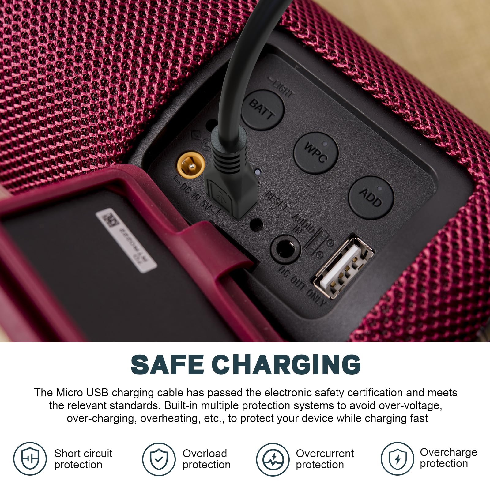 Cavo di ricarica micro USB compatibile con altoparlanti Sony SRS-XB01 SRS-XB10 SRS-XB12 SRS-XB20 SRS-XB21 SRS-XB31 SRS-XB32 SRS-XB41 SRS-X11 SRS-X2 LSPX-S2 SRS-WS1 (0,8 m)