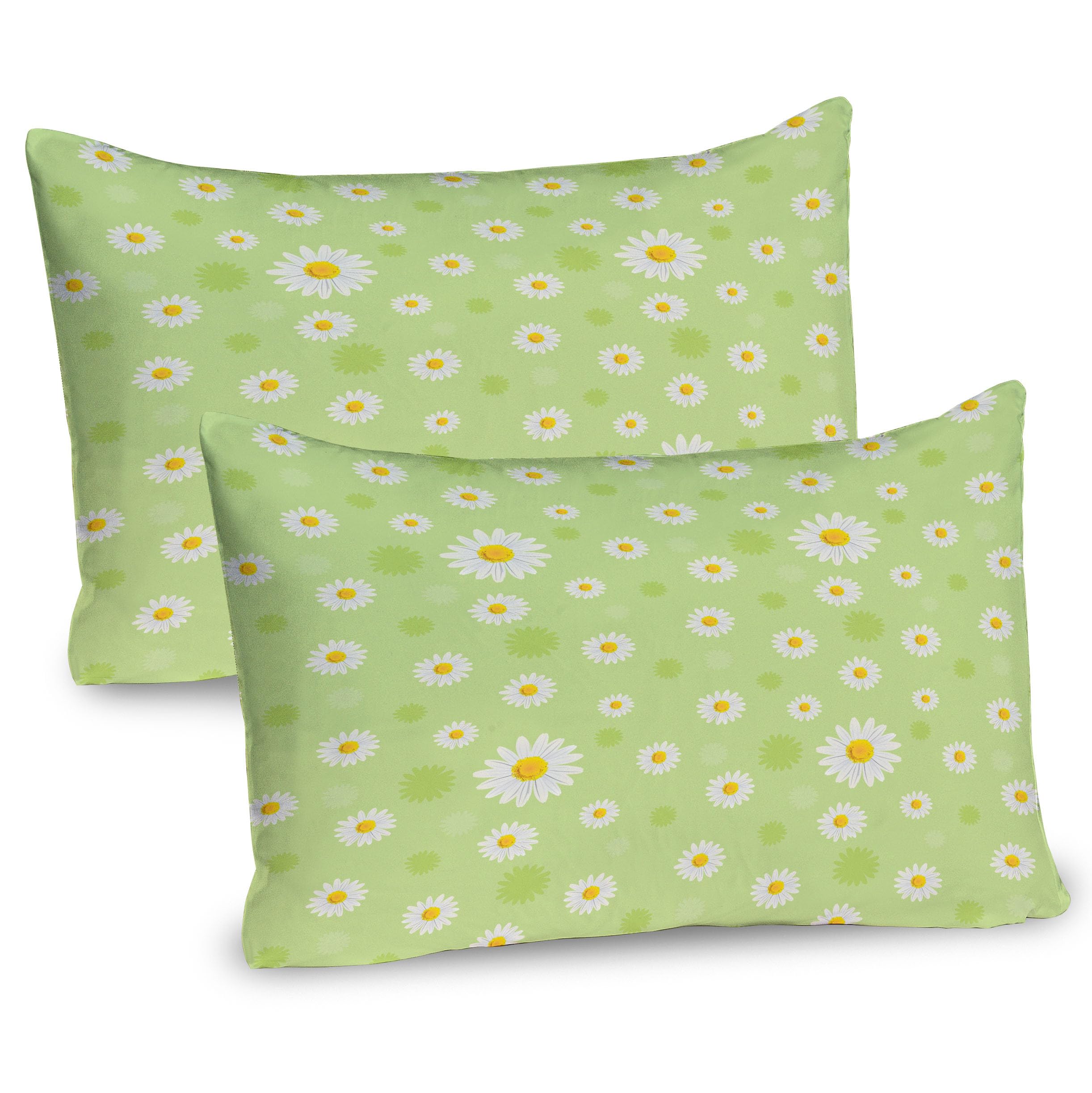 Ambesonne Yellow and Green Pillow Sham Set of 2, Kind and Springtime Theme with Vivid Daisies, Quality Microfiber Bedding Item for All Seasons, 30