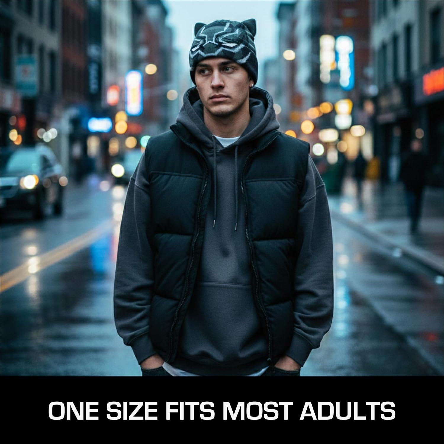 Marvel Black Panther Beanie Hat, Roll Down Mask Cuffed Adult Winter Knit Cap for Men and Women, Black, One Size - Image 5