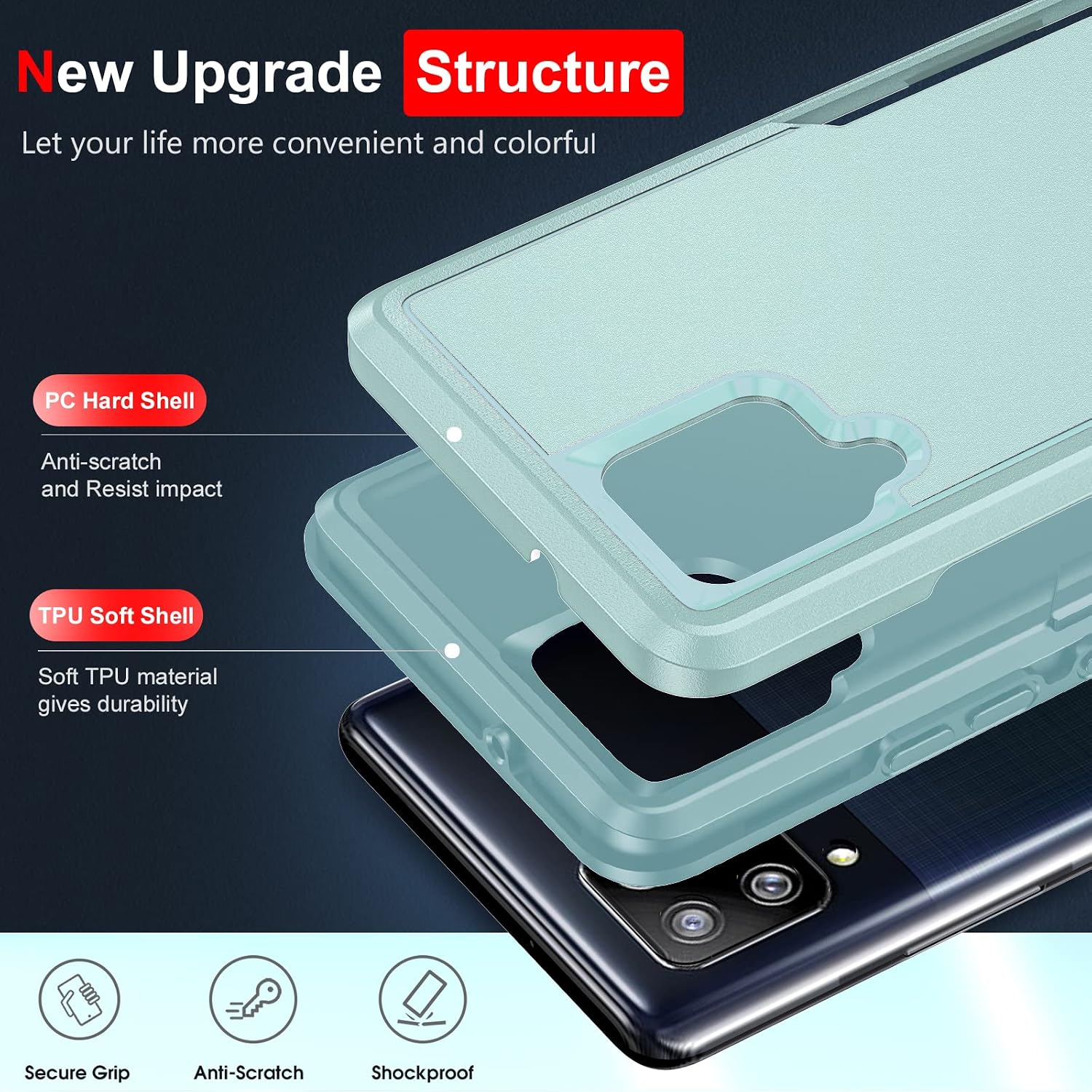 LeYi Galaxy A42 5G Case, Samsung A42 5G Phone Case with 2 Pcs Tempered Glass Screen Protector for Girls, 360°Protect Rugged Fallproof Commuter Matte Non-Slip Case for Samsung Galaxy A42 5G Mint Green