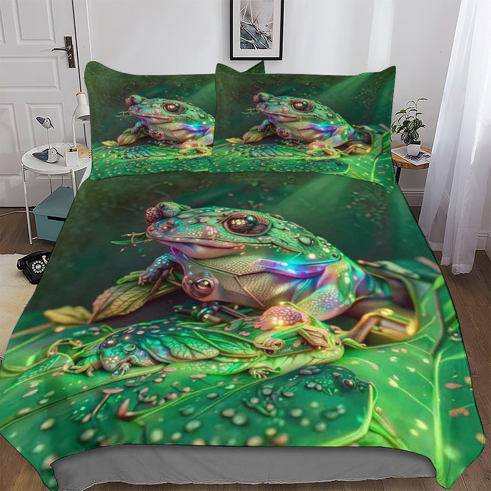Crystallized Frog Duvet Cover Set Kids Bed Cover Adults Bedroom Quilt Cover 3 Pcs, 3D Printing Bedding Comforter Cover Bedspread, Soft Microfiber Bed Set Double (200x200cm)