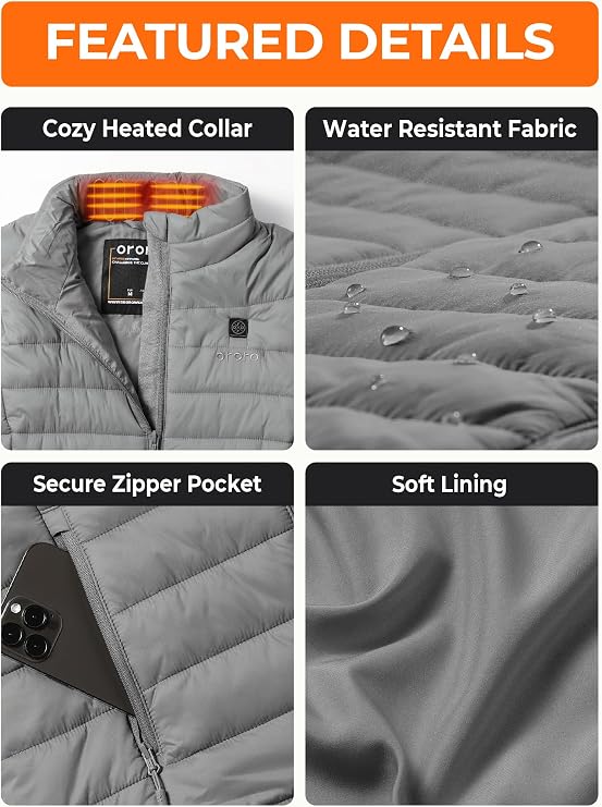 ORORO Women's Heated Vest (Grey, S) and Extra Battery