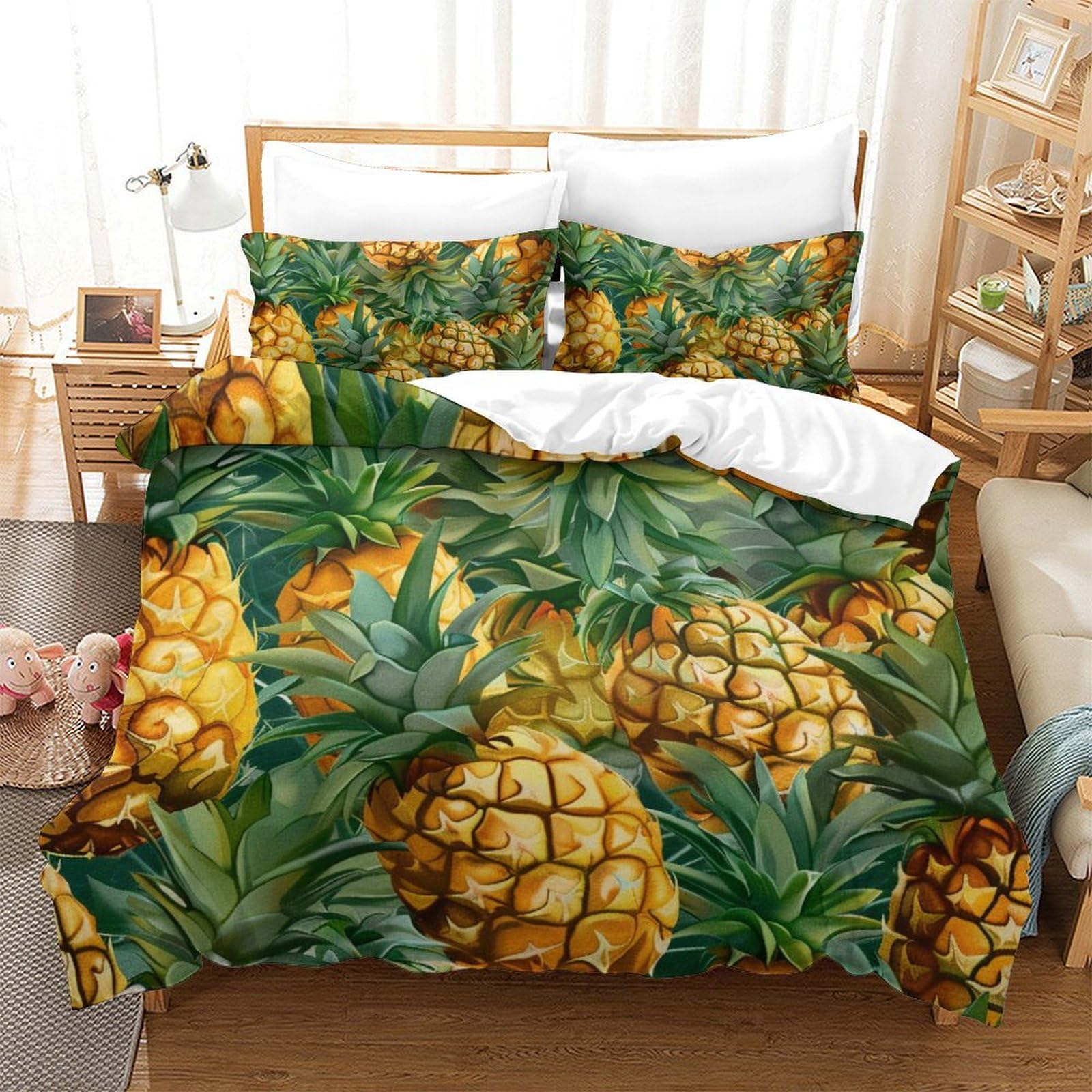 Parure de lit ananas 3 pièces en microfibre 260x220 cm pour lit enfant