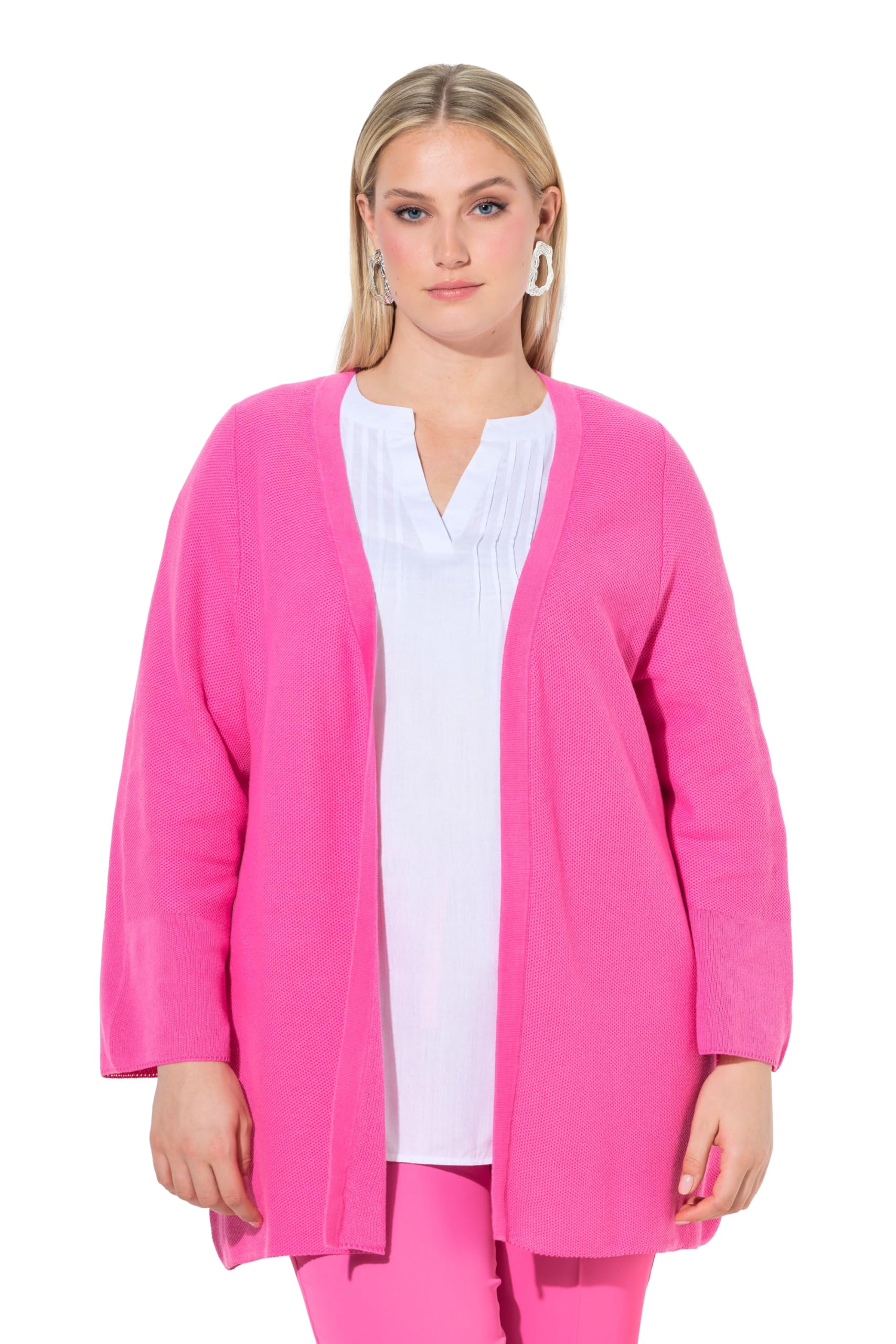 Ulla Popken Damen große Größen Übergrößen Plus Size Strickjacke, A-Linie, offene Form, V-Ausschnitt, 3/4-Arm 836209