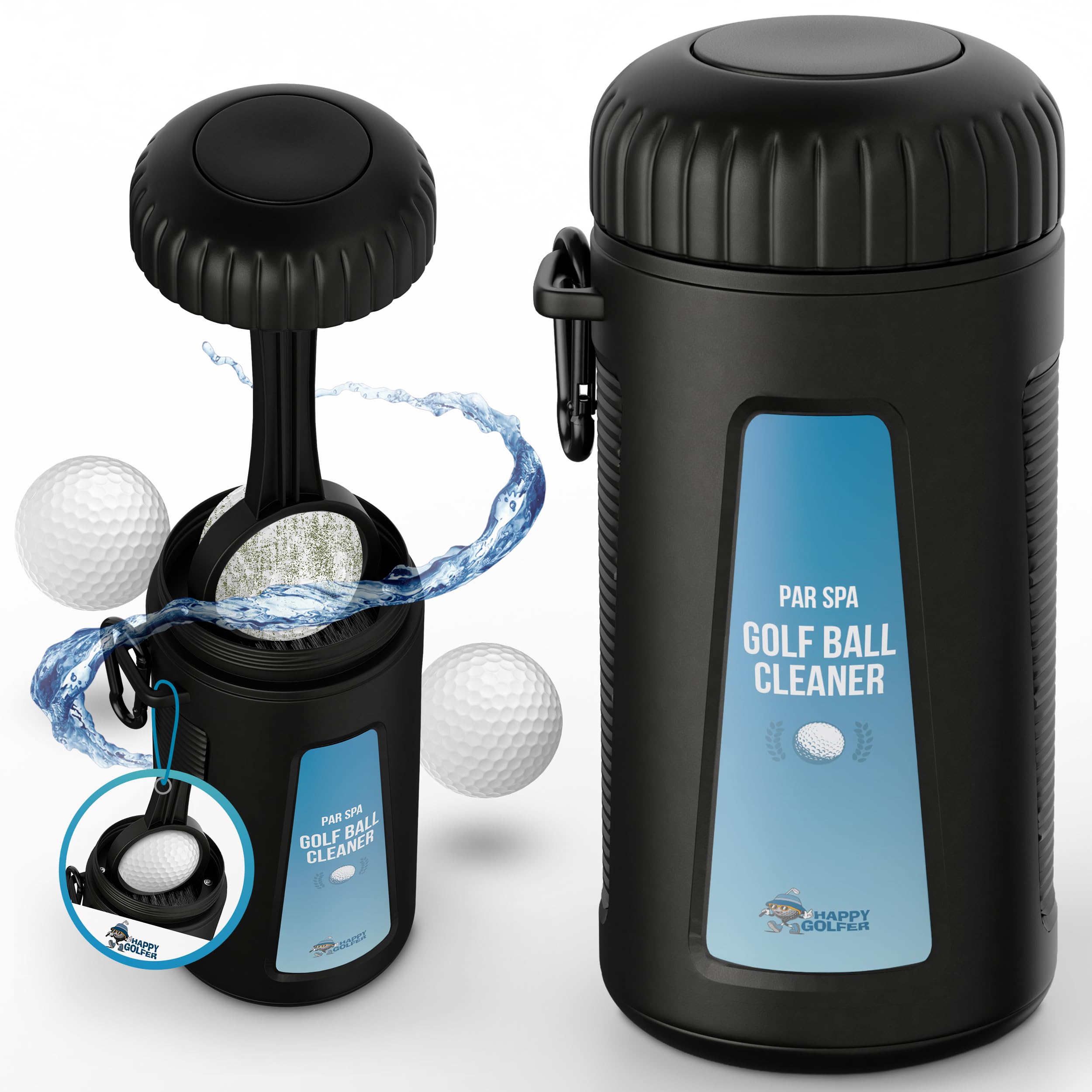 Happy Golfer Golf Ball Cleaner & Washer | Portable Golf Ball Cleaner for Golf Balls | Golf Ball Washer with Clip for Bag & Trolley Golf Accessory Gift for Men & Women