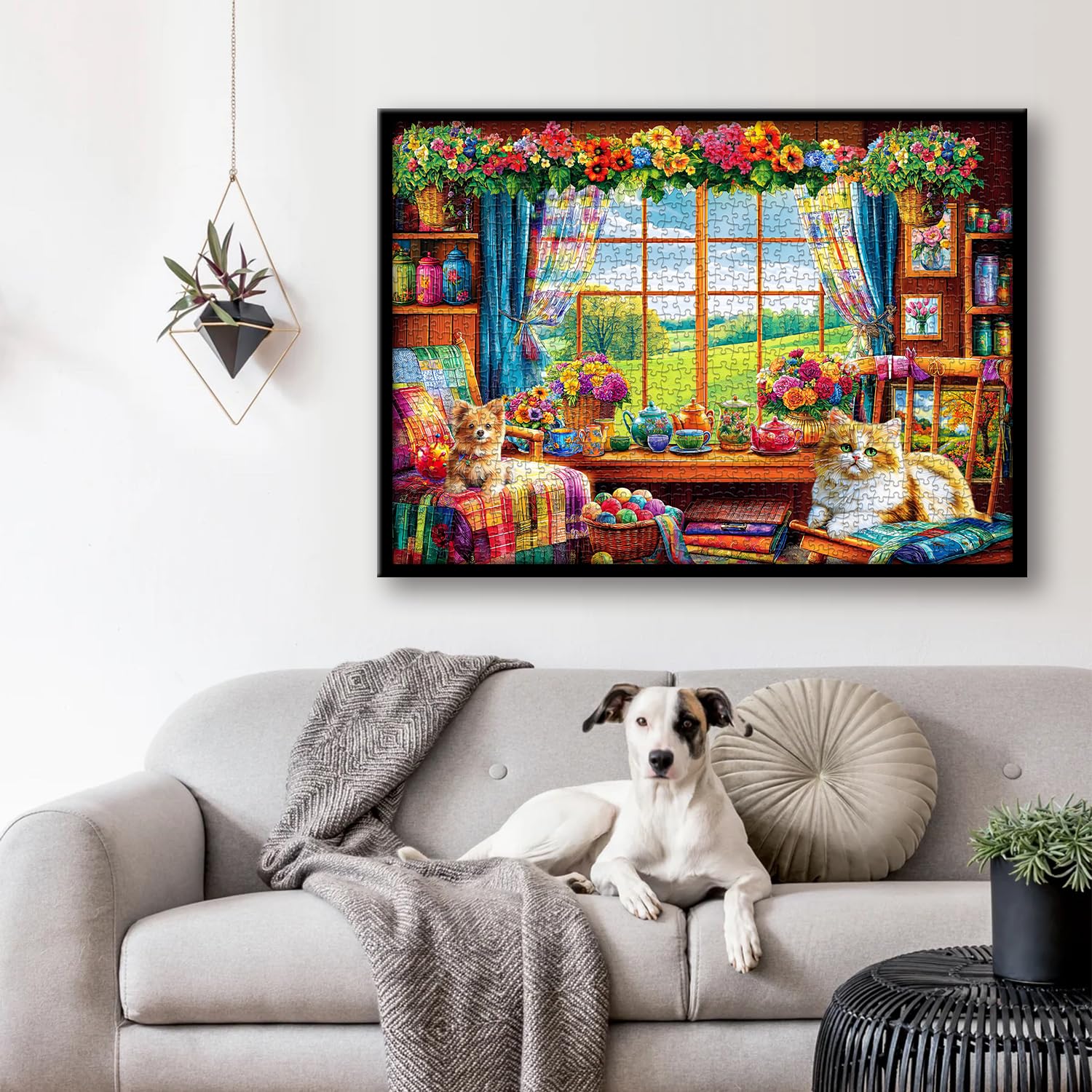 PICKFORU Flower Garden Puzzle for Adults 1000 Pieces - Nature Features Flowers, Teacups, Quilt, Dog Cat - Spring Plant Floral Challenging - Image 3