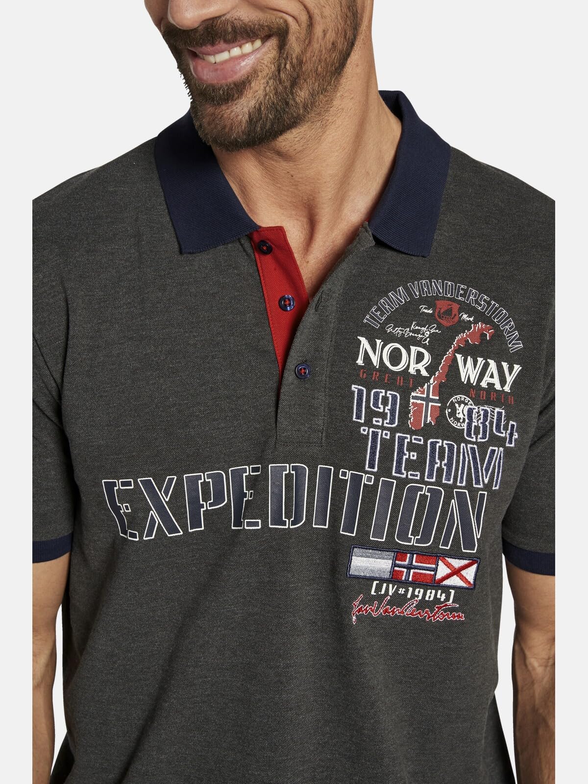 Jan Vanderstorm Herren Poloshirt Erling | kurzarm, Knopfleiste|großer Audruck | reine Baumwolle |große Größen L-7XL