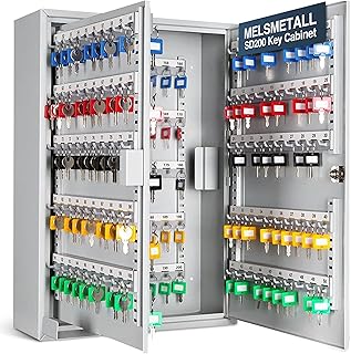 Schlüsselkasten SD200 – Schlüsselschrank mit 200 Haken, robuste Schlüsselbox aus Stahl, abschließbarer Safe, magnetische Außenseite, höhenverstellbare Leisten, Wandmontage (55x38x14cm)