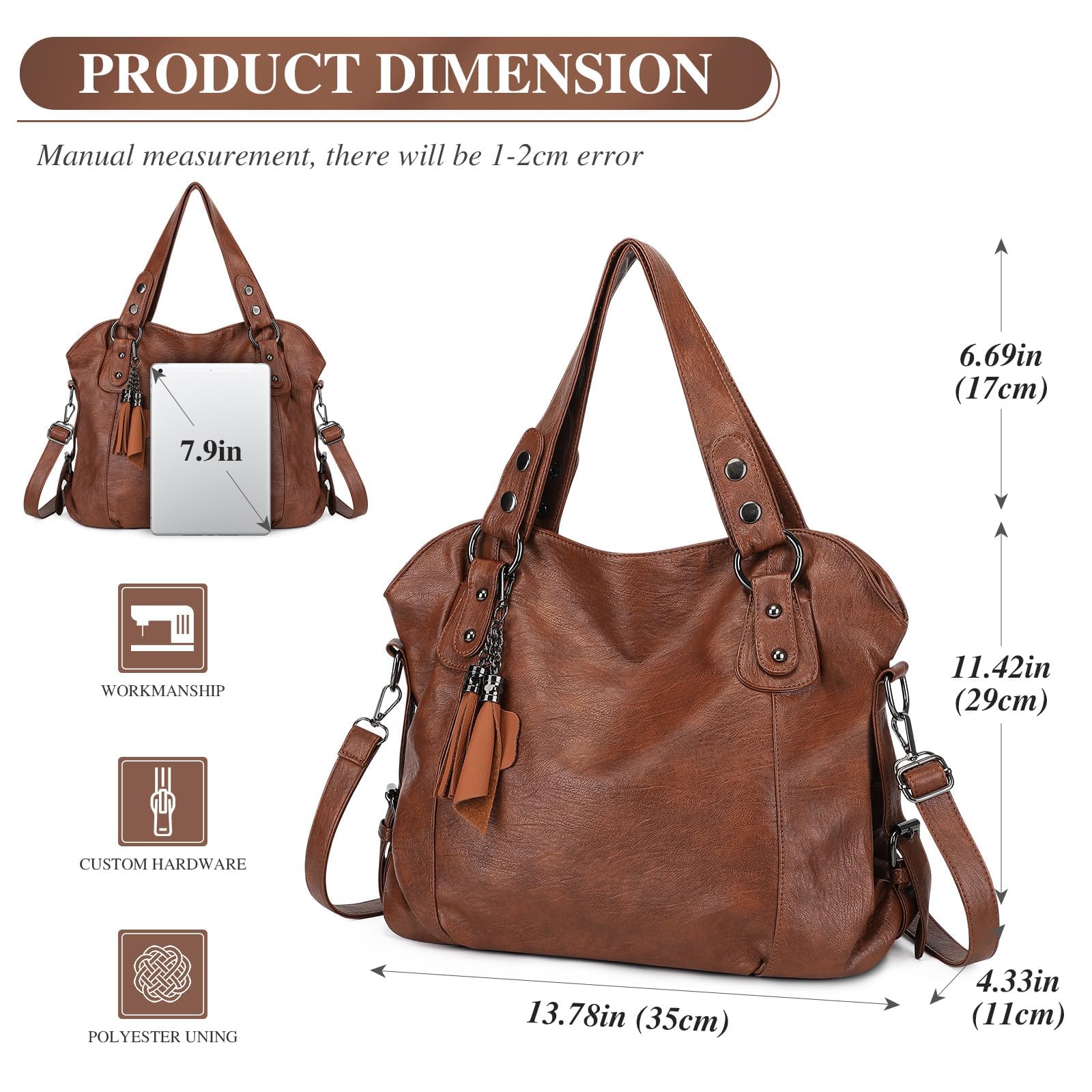 VINBAGGE Borsa Tote da Donna Borse a Tracolla Spalla Grande Elegante Borsa Shopper Borsetta Bauletto Spalla Multitasche per scuola, lavoro, shopping, viaggi, uso quotidiano