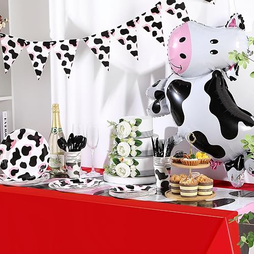 Miniatura 6 de Buryeah Mantel de plástico con estampado de vaca, 3 piezas, camino de mesa rectangular de animales de granja, cubierta de mesa desechable de vaquero