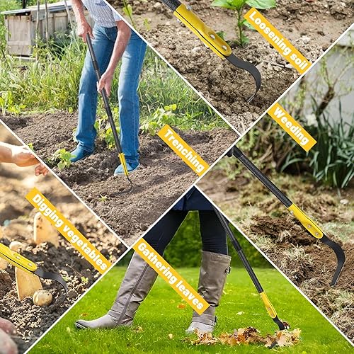 Miniatura 7 de Herramienta de azada de jardín, 63 pulgadas en forma de L, herramientas de jardín con mango largo ajustable para desmalezar, aflojar la tierra,