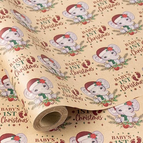 Miniatura 19 de RUSPEPA - Rollo de papel para envolver regalos con diseño de animales del bosque, mini rollo, papel kraft con texto "Oh Baby" para baby shower, Oh