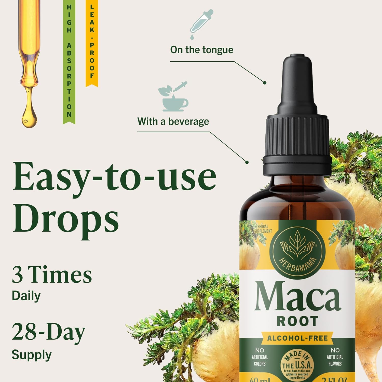 HERBAMAMA Maca Root Liquid Drops - Vegan Maca Root Extract for Women & Men Support - Non-GMO, Alcohol & Sugar-Free Liquid Supplement Tincture, 28-Day Supply - Image 6