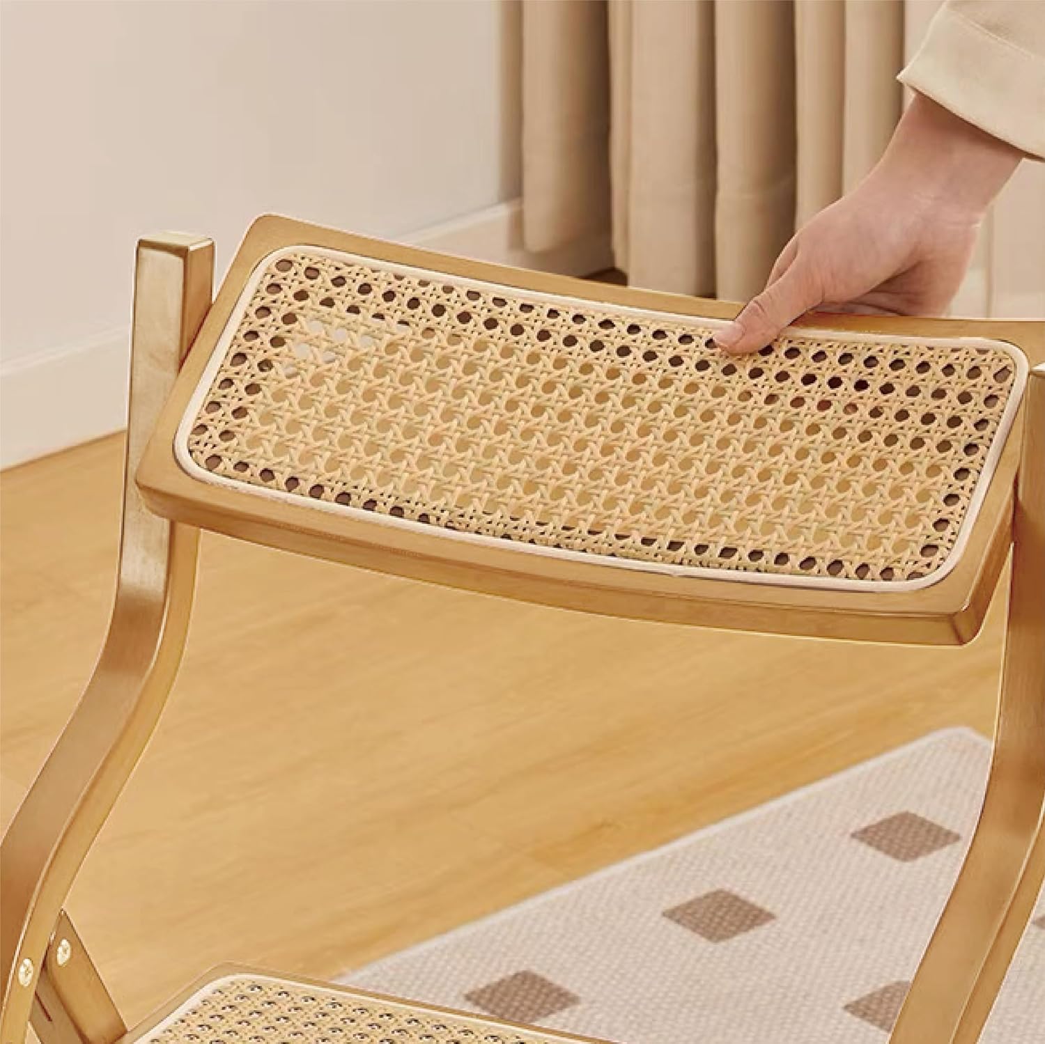 Bamboo Rattan Dining Chair Without Arms, Mid Century Modern Chairs with Rattan Back and Seat, Boho Farmhouse Retro Woven Side Chair Armless Chairs for Dining Room, Kitchen (1)