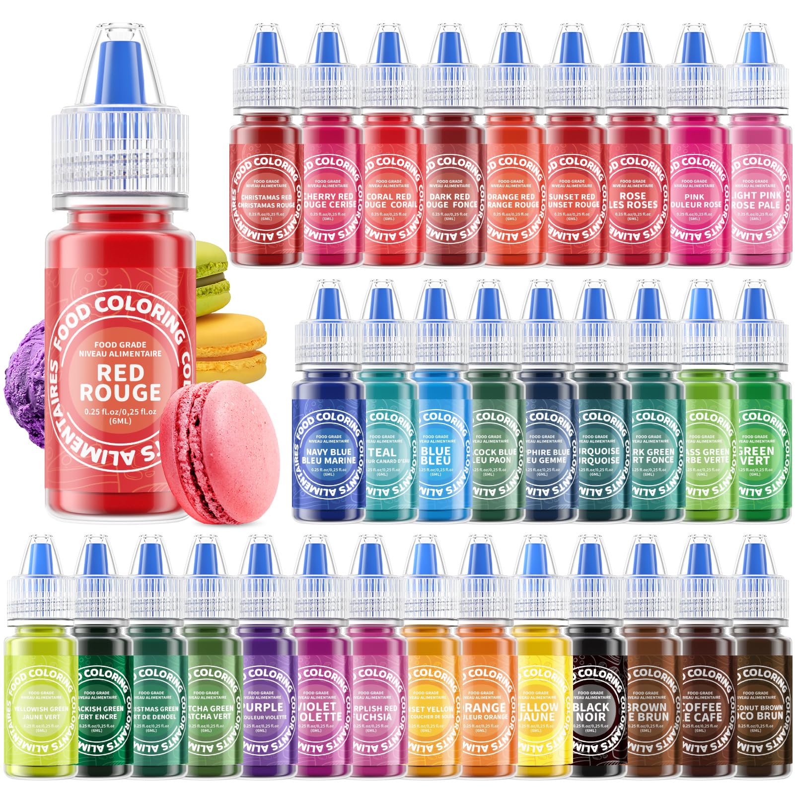 Food Coloring, Nomeca 33 Food Grade Vibrant Colors Food Coloring Liquid Set, Food Dye Color for Baking, Icing, Cookie, Cake Decorating, Easter Egg, DIY Making Supplies Kit (33 Color)