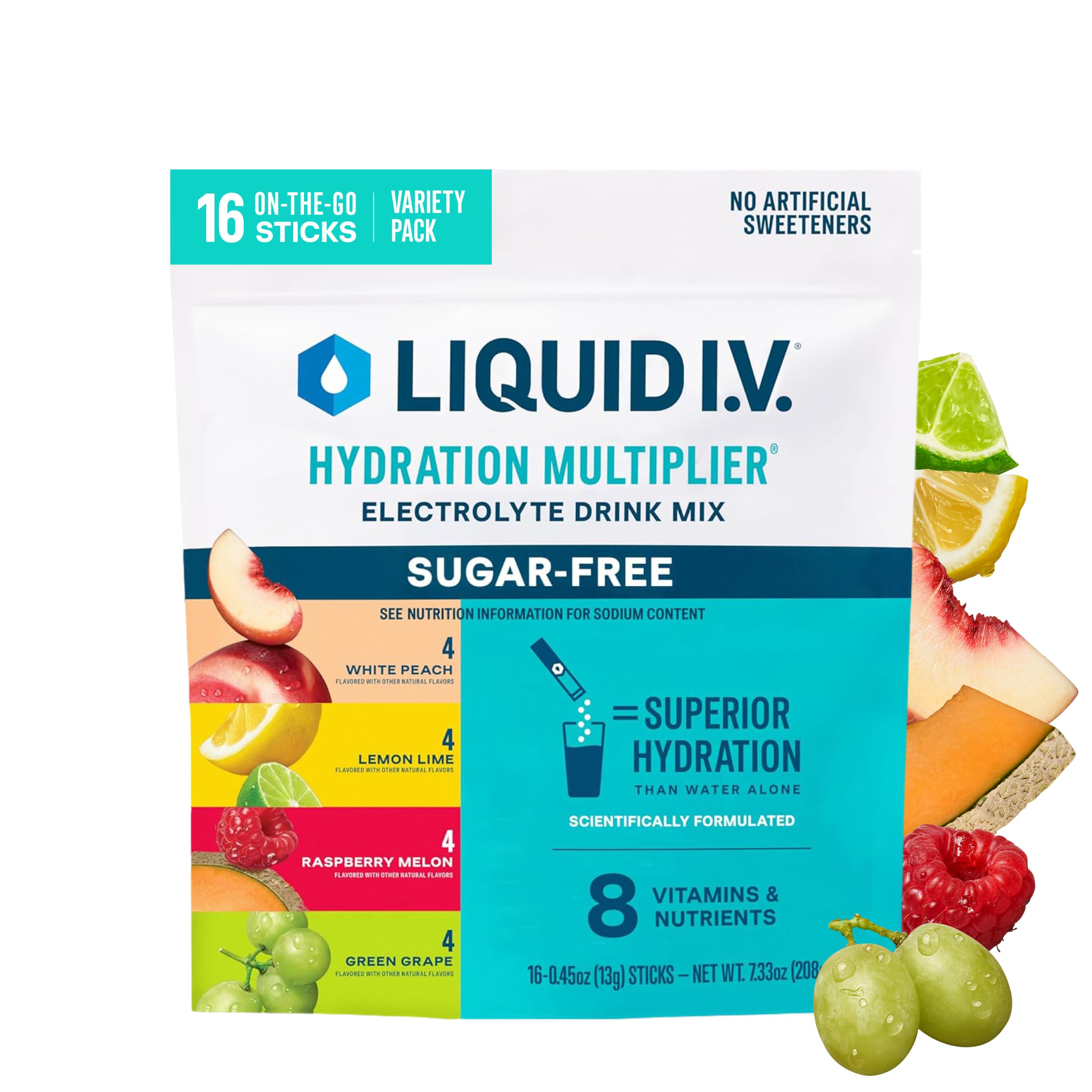 Liquid I.V. Sugar Free Electrolyte Packets, Classic Variety Pack, 16 Count