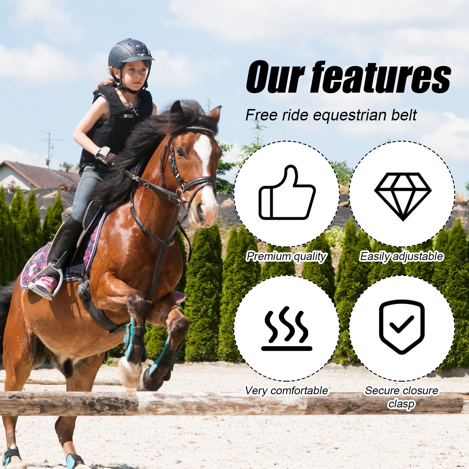 Equinate Superior Sangle D'étrier En Cuir Avec Boucles En Acier Inoxydable, Noir , 130