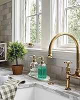 Vista 3 de JASAI Paquete de 2 dispensadores de jabón de vidrio estriado de 18 onzas con bomba dorada a prueba de óxido, dispensador de jabón de cocina Bomba