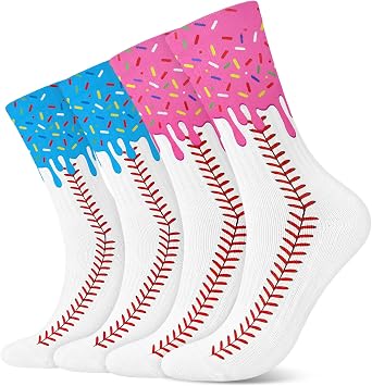Janmercy 2 Pairs Ice Cream Drip Baseball Sock for Teen Novelty Sport Gift for Baseball Team Players Coaches Sport Party Favor