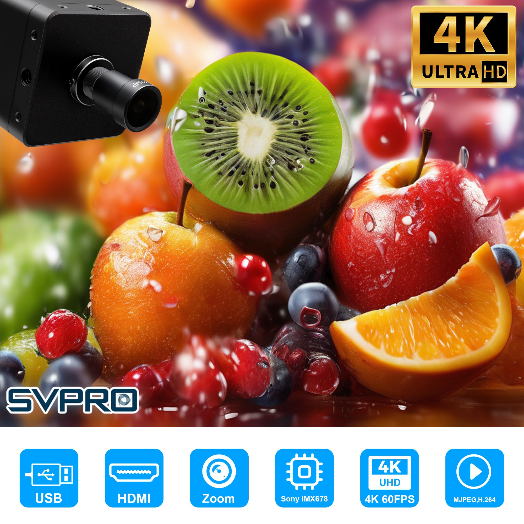 Svpro 4K 60 FPS USB 3.0 HDMI-Kamera, Webcam mit manuellem Fokus, 94° (H) 5mm-M12-Objektiv und Metallgehäuse, IMX678-UVC-Kamera für schlechte Lichtverhältnisse, kompatibel mit Windows, Linux OS