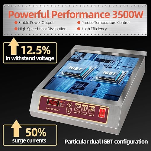 Miniatura 5 de Estufa de inducción portátil 208-240V 3500W Gama comercial Quemador de encimera Módulos IGBT duales 8 Nivel de Calefacción Sensor Temporizador Botón