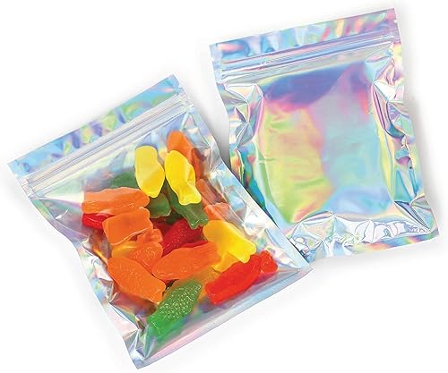 Miniatura 8 de Bolsas de Mylar con cierre hermético de 3.3 x 5.5 pulgadas, 100 bolsas, holográficas de arco iris, bolsas sellables con sellado térmico para dulces
