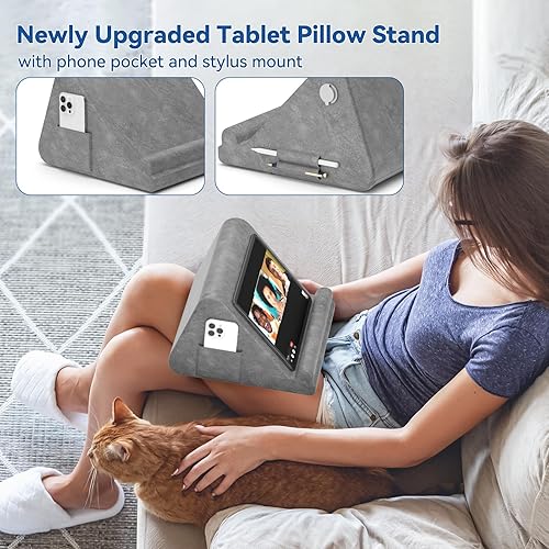 Miniatura 2 de KDD Soporte de almohada para tableta, almohada inflable portátil para iPad para regazo, cama con bolsillo para teléfono y soporte para lápiz digital