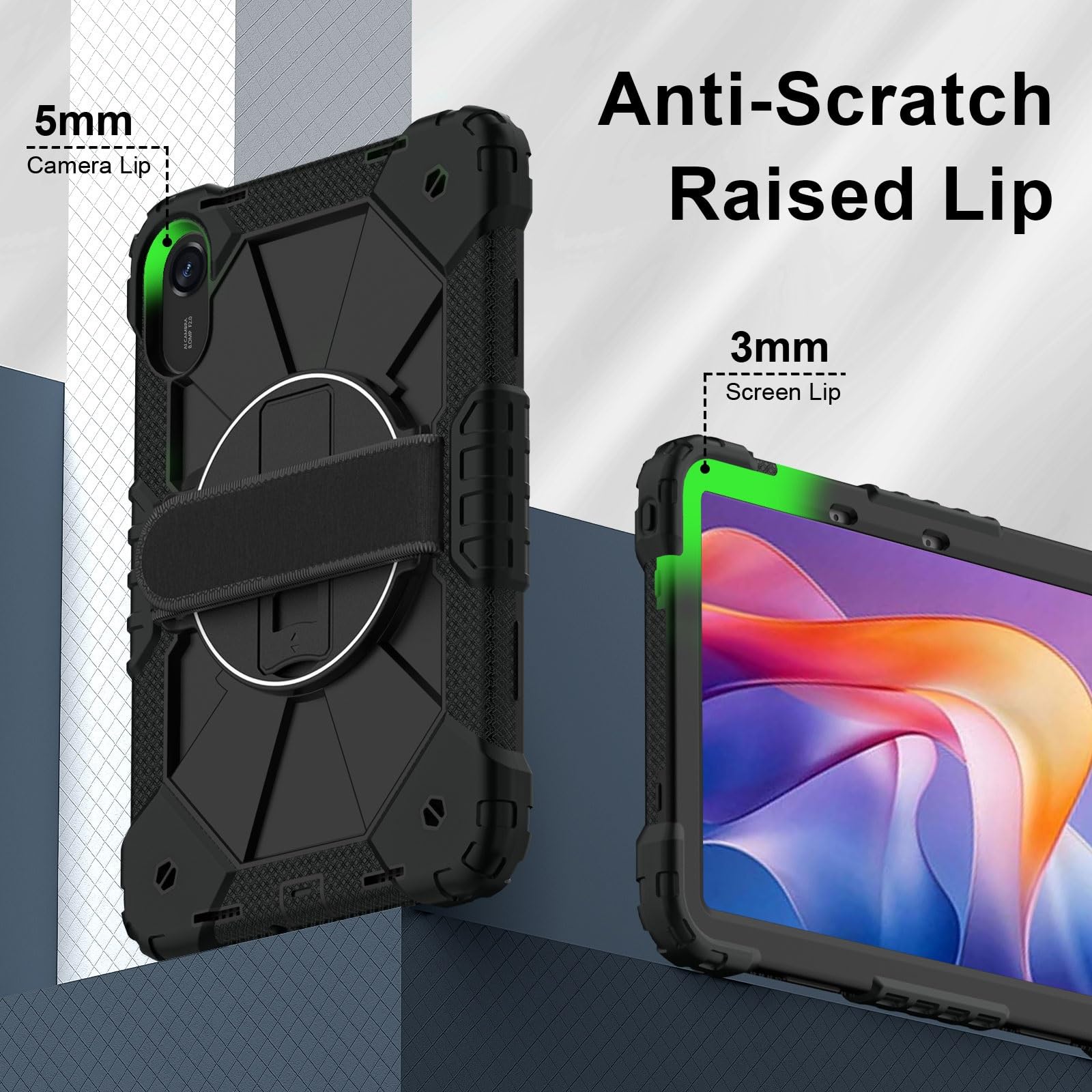Housse pour Tablette Étui Robuste for Xiaomi Redmi Pad 2 11 Pouces (2025) avec Protection d'écran, béquille rotative, dragonne et bandoulière Amovible, Coque Antichoc(Svart)