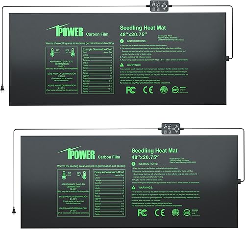 iPower Paquete de 2 alfombrillas de plántulas para plantas con controlador digital de temperatura dual con certificación MET, 48 x 20.75 pulgadas,