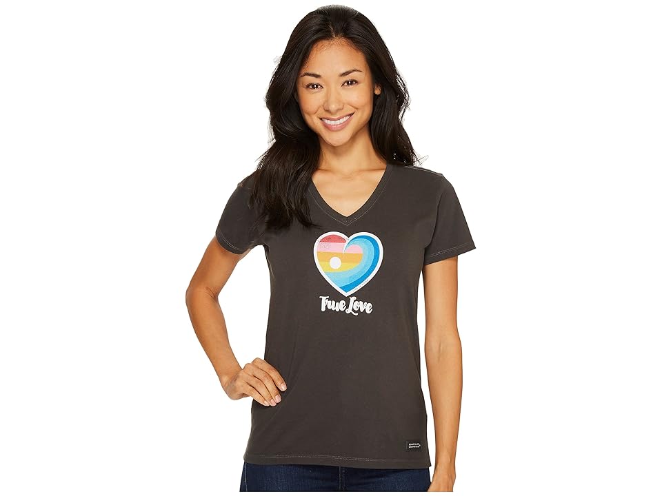 

Life is Good True Love Heart Crusher Vee (Night Black) Women's Short Sleeve Pullover