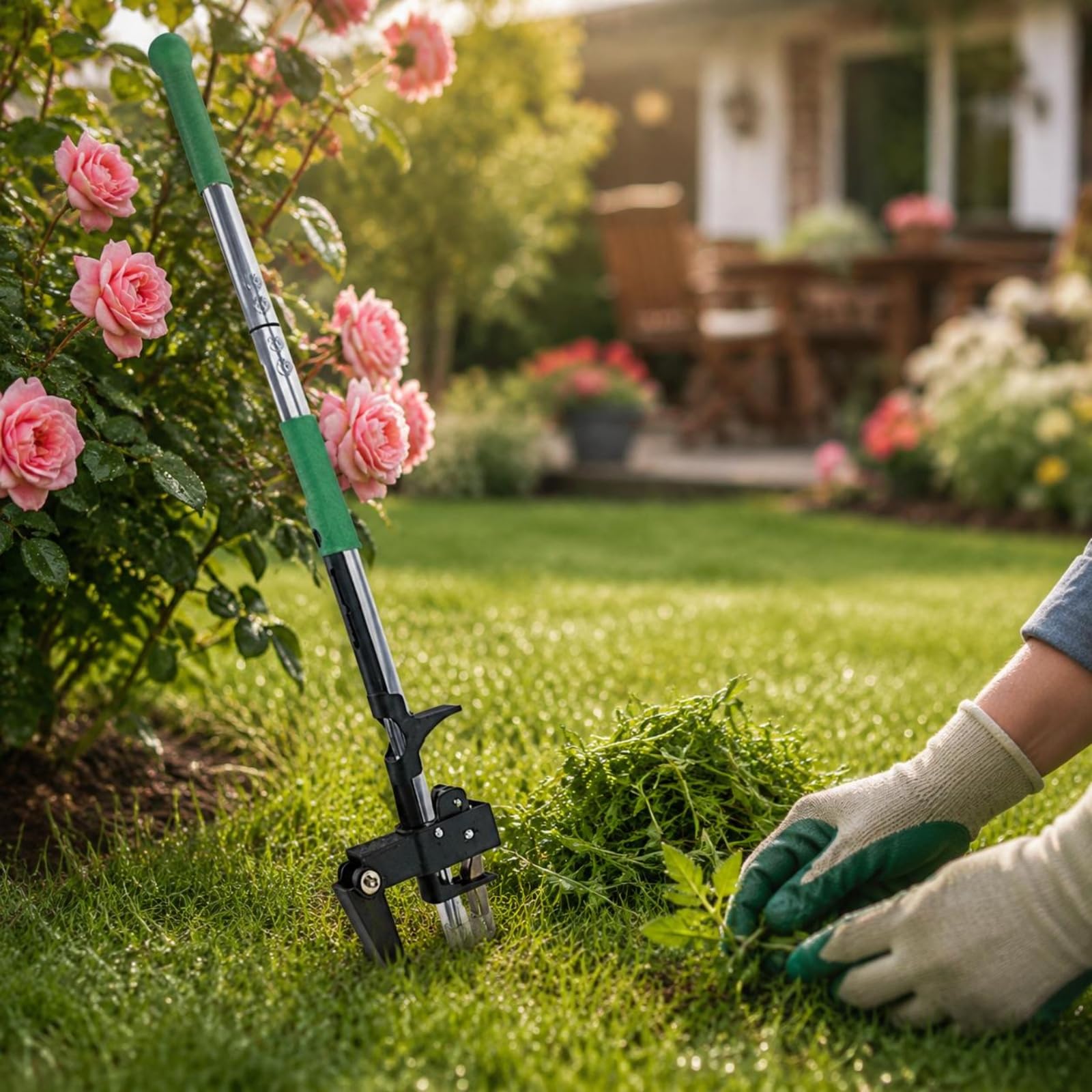 Dreiteiliger Unkrautentferner Leichtes Material Aluminium-Unkrautzieher Ergonomisch Langer Unkrautstecher für Gartenliebhaber, Garten, Rasen