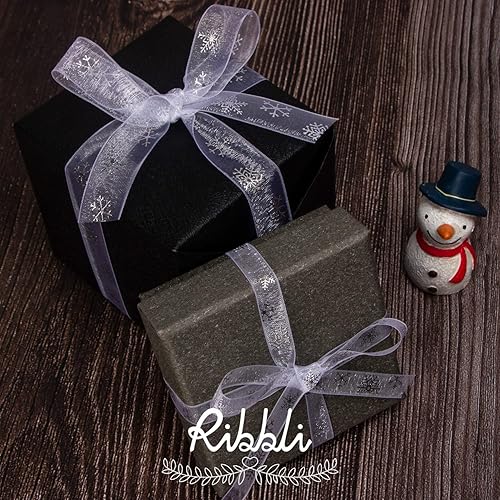 Miniatura 3 de Ribbli Cinta de organza blanca transparente con copos de nieve, 58 pulgadas x cinta de Navidad continua de 25 yardas para manualidades, envoltura de