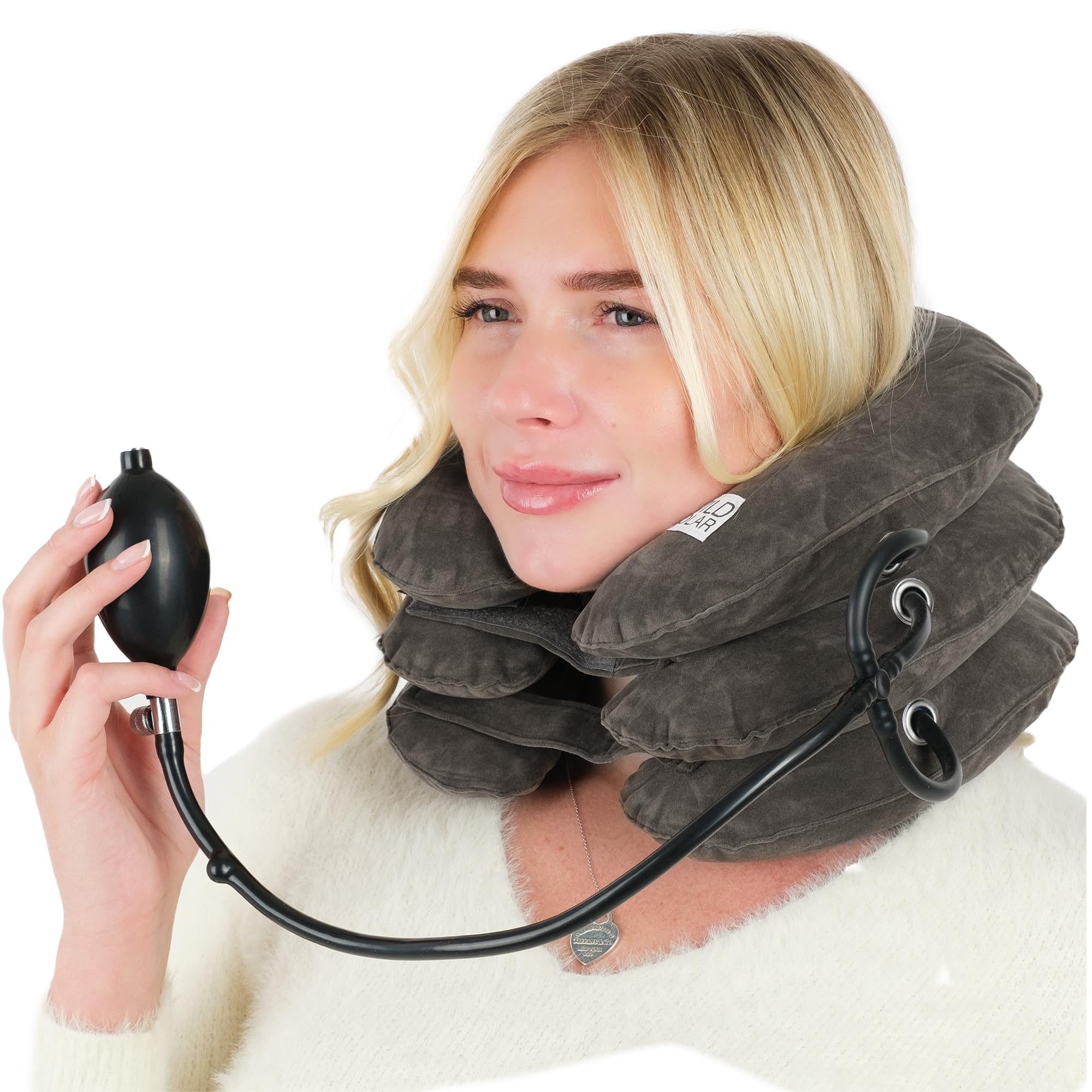 Wild Polar Inflatable Neck Traction Device - Cervical Neck Stretcher Collar & Brace for Ultimate Neck Support and Instant Neck Pain Relief (Grey)