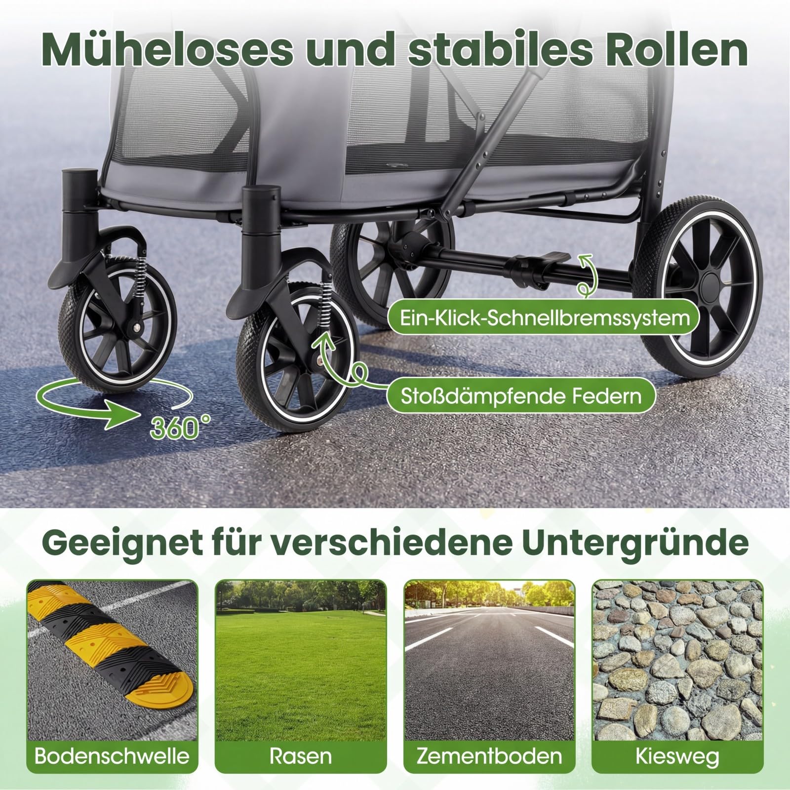 COSTWAY Hundewagen klappbar, Hundebuggy bis 40 kg, Katzenwagen mit 4 Rädern, Haustierwagen mit verstellbarem Dach, Netzfenstern & 3 Taschen, Haustierbuggy Grau, für große Katzen Hunde
