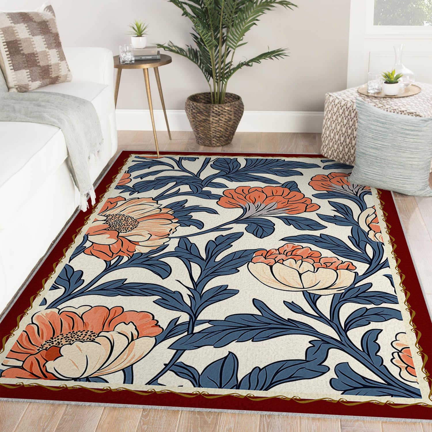 Tapis intérieur fleuri vintage pour un salon doux et réconfortant