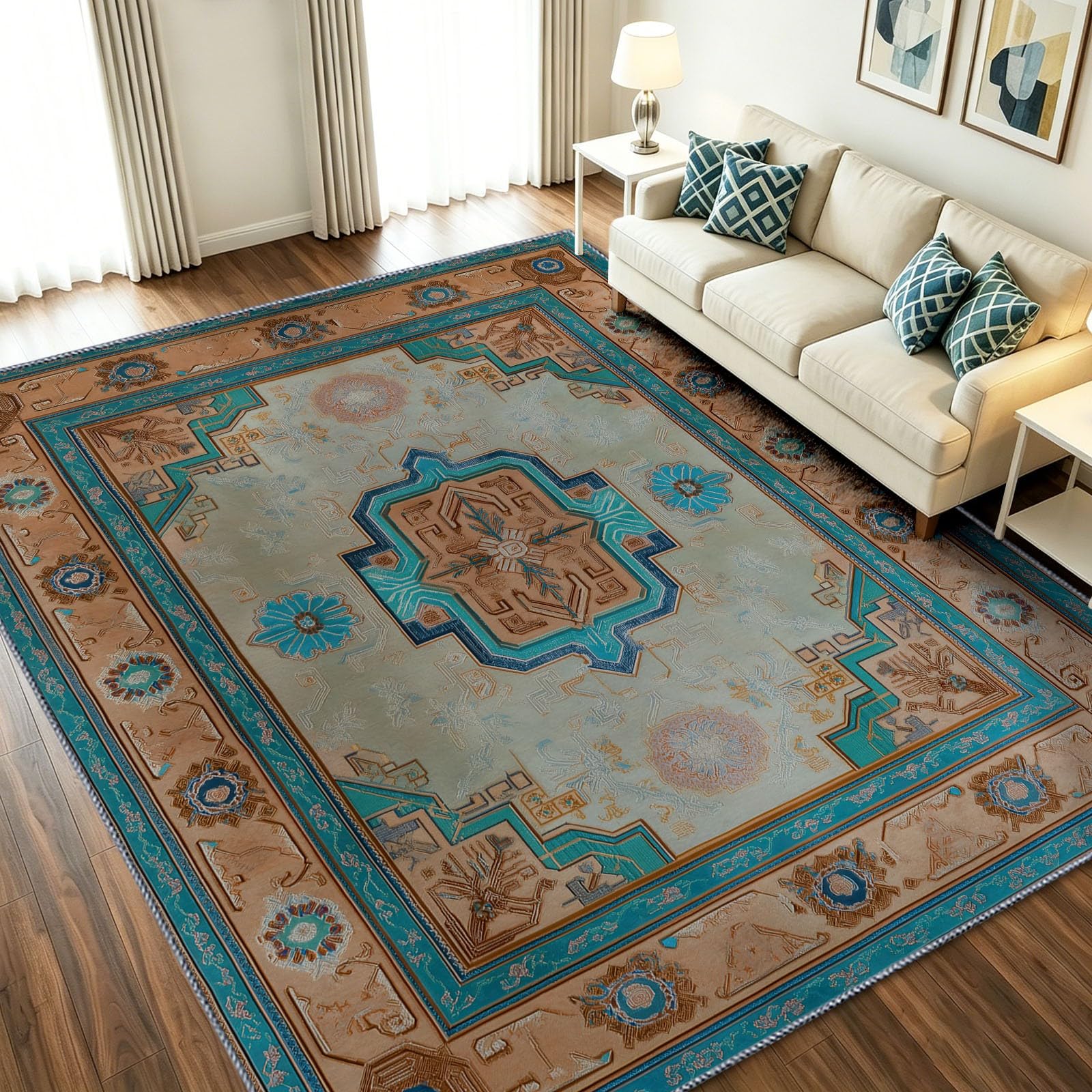 Tapis de salon géométrique résistant et facile à nettoyer