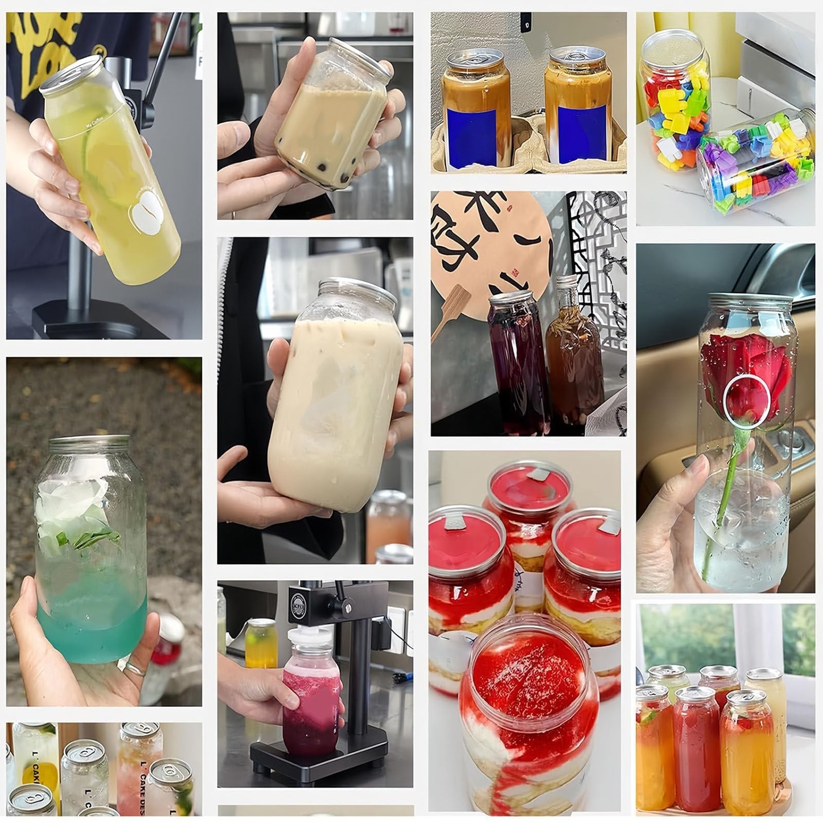 200 sztuk przezroczystych puszek po napojach Przenośne butelki po napojach w puszkach, puszki po napojach dla zwierząt domowych z pokrywkami, pojemniki na soki i koktajle(330ml/5.7in(200sets))
