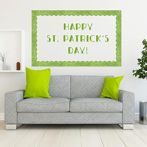 Miniatura 7 de Whaline 69 pies 69 pies con purpurina para el Día de San Patricio 5 diseños de rayas de trébol verde brillante decoración de puntos para tablón de